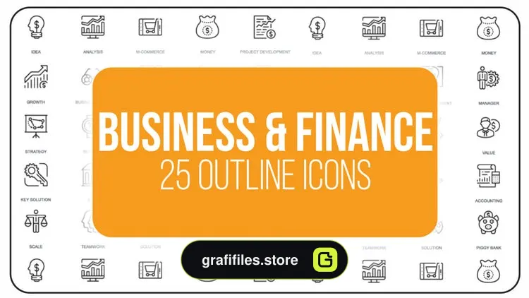 پروژه افترافکت مجموعه آیکون آماده با موضوع تجارت و اقتصاد Business And Finance – 25 Outline Icons