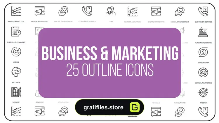 پروژه افترافکت مجموعه آیکون انیمیشن تجارت و کسب و کار Business And Marketing – 25 Outline Icons
