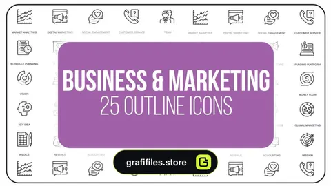 پروژه افترافکت مجموعه آیکون انیمیشن تجارت و کسب و کار Business And Marketing – 25 Outline Icons