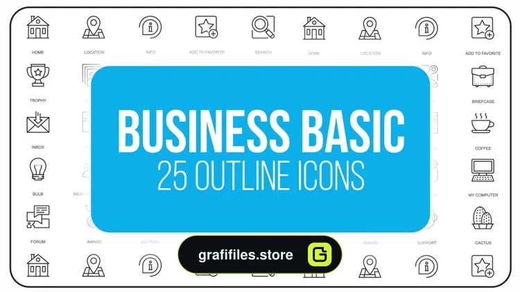 پروژه افترافکت مجموعه آیکون آماده با موضوع کسب و کار Business Basic – 25 Outline Animated Icons