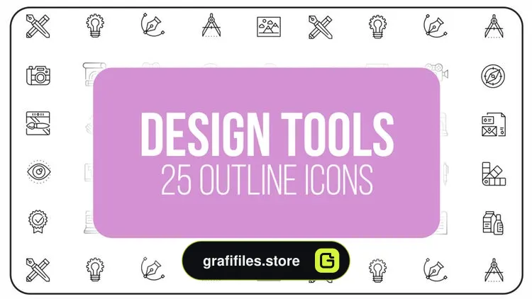 پروژه افترافکت مجموعه آیکون آماده با موضوع ابزار طراحی Design Tools – 25 Outline Icons