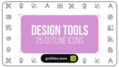 پروژه افترافکت مجموعه آیکون آماده با موضوع ابزار طراحی Design Tools – 25 Outline Icons