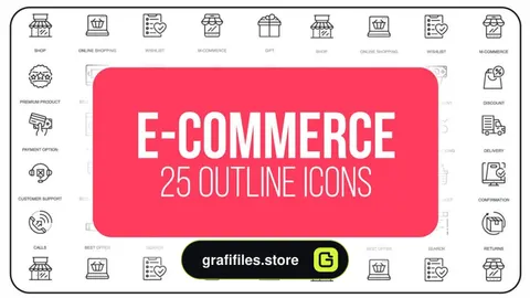 پروژه افترافکت مجموعه آیکون آماده با موضوع فروشگاه آنلاین E Commerce – 25 Outline Icons