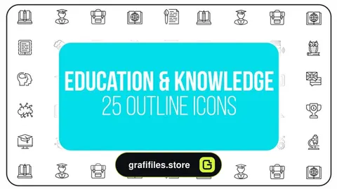 پروژه افترافکت مجموعه آیکون آماده با موضوع تحصیل و آموزش Education And Knowledge – 25 Outline Icons
