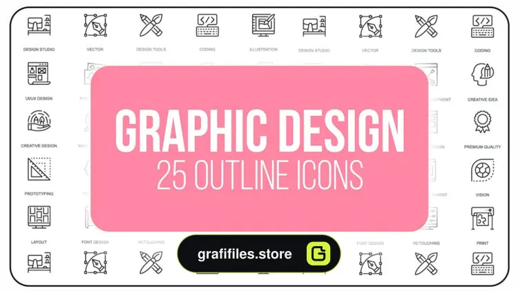پروژه افترافکت مجموعه آیکون آماده با موضوع ابزار طراحی Graphic Design – 25 Outline Iconsپروژه افترافکت مجموعه آیکون آماده با موضوع ابزار طراحی Graphic Design – 25 Outline Icons