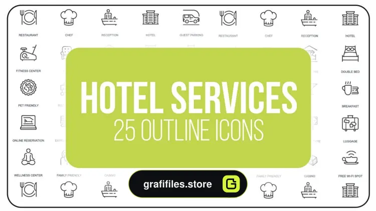 پروژه افترافکت مجموعه آیکون آماده با موضوع هتل Hotel Service – 25 Outline Icons