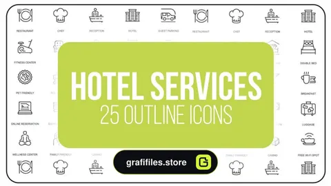 پروژه افترافکت مجموعه آیکون آماده با موضوع هتل Hotel Service – 25 Outline Icons