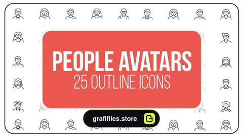 پروژه افترافکت مجموعه آیکون انیمیشن تو خالی مردم People Avatars – 25 Outline Icons