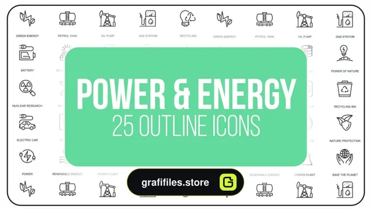 پروژه افترافکت مجموعه آیکون آماده با موضوع نیرو و انرژی Power And Energy 2 – 25 Outline Icons