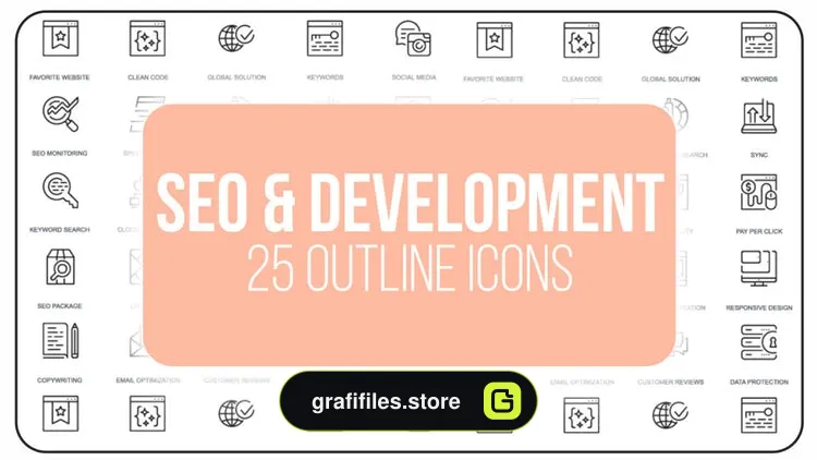 پروژه افترافکت مجموعه آیکون انیمیشن سئو و توسعه وب SEO And Development – 25 Outline Icons