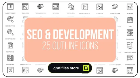 پروژه افترافکت مجموعه آیکون انیمیشن سئو و توسعه وب SEO And Development – 25 Outline Icons