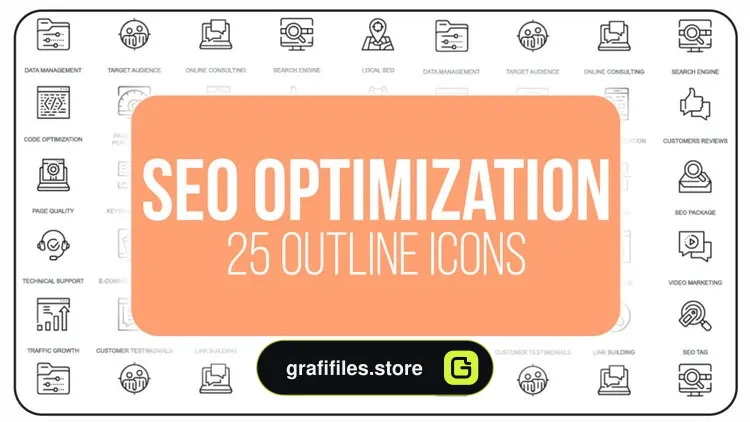 پروژه افترافکت مجموعه آیکون انیمیشن بهینه سازی سئو SEO Optimization – 25 Outline Icons