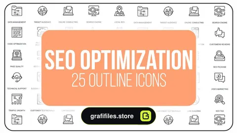 پروژه افترافکت مجموعه آیکون انیمیشن بهینه سازی سئو SEO Optimization – 25 Outline Icons