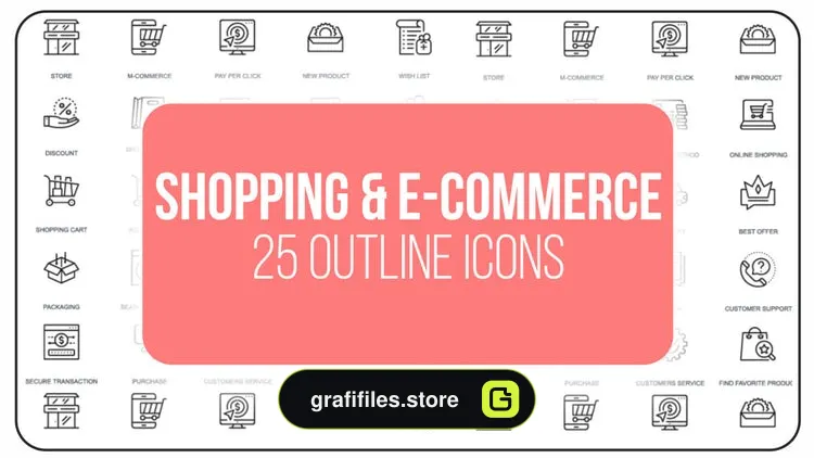 مجموعه افترافکت 25 آیکون فروشگاه اینترنتی Shopping And E-commerce – 25 Outline Icons