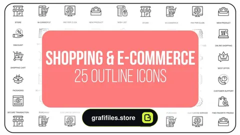مجموعه افترافکت 25 آیکون فروشگاه اینترنتی Shopping And E-commerce – 25 Outline Icons