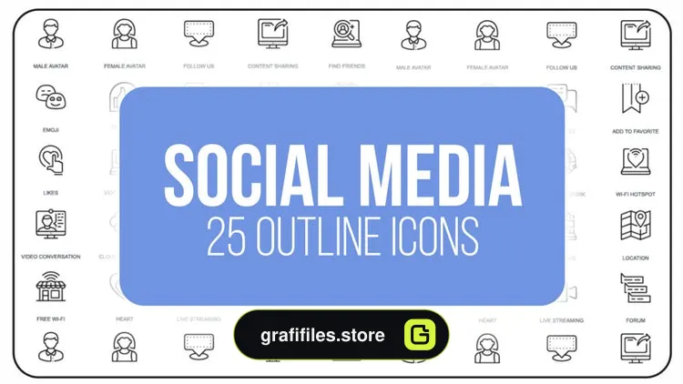 مجموعه افترافکت آیکون انیمیشن تو خالی شبکه اجتماعی Social Media – 25 Outline Icons
