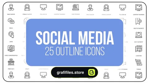 مجموعه افترافکت آیکون انیمیشن تو خالی شبکه اجتماعی Social Media – 25 Outline Icons