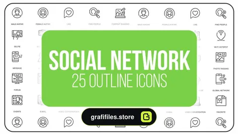 مجموعه افترافکت آیکون انیمیشن تو خالی شبکه های اجتماعی Social Network – 25 Outline Animated Icons