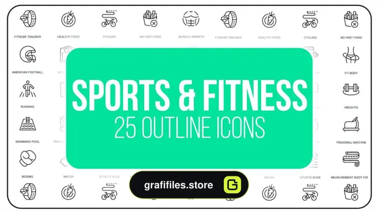 پروژه افترافکت مجموعه آیکون آماده با موضوع ورزش Sports And Fitness – 25 Outline Icons