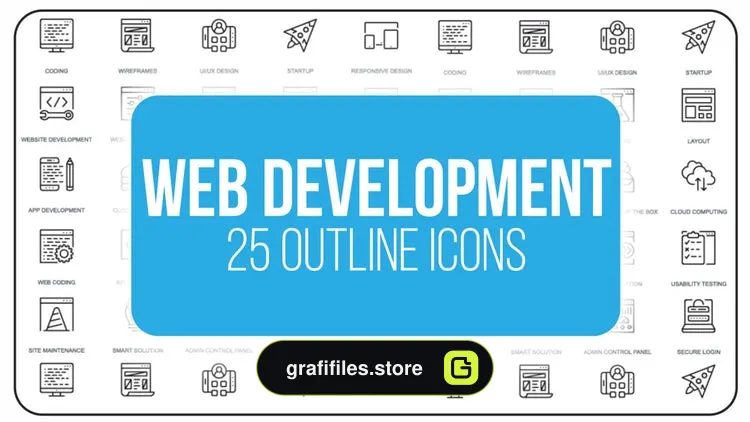 مجموعه افترافکت آیکون انیمیشن تو خالی طراحی وب Web Development – 25 Outline Icons