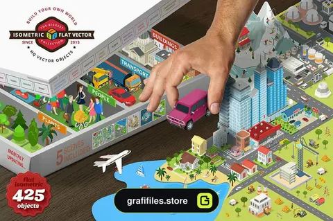 مجموعه آبجکت و کاراکتر ایزومتریک