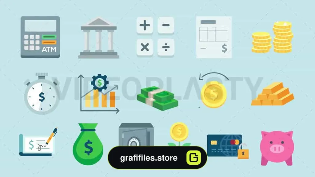 مجموعه آیکون فوتیج انیمیشن اقتصاد
