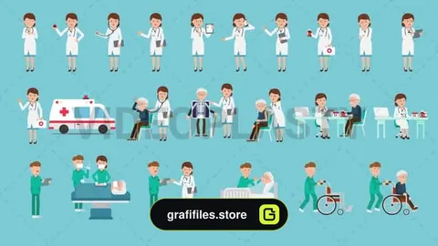 مجموعه کاراکتر پرستار و پزشک موشن گرافیک
