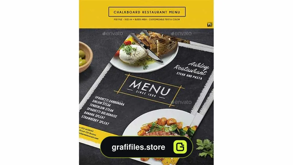 دانلود فایل لایه باز منوی رستوران Chalkboard Restaurant Menu