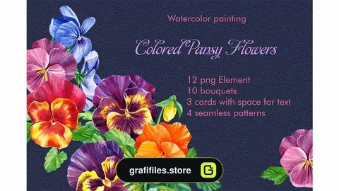 دانلود کلیپ آرت گل های رنگی Colored Pansies Flowers