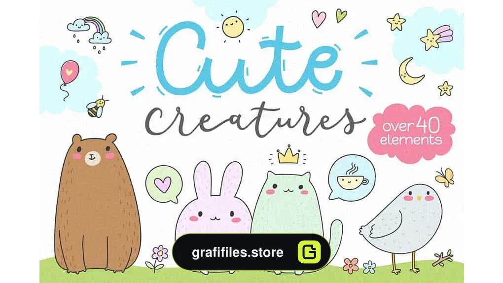 دانلود پترن و وکتور کارتونی و فانتزی Cute Creatures Vector Set