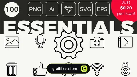 دانلود 100 آیکون خطی Essential Icons – Outline Style