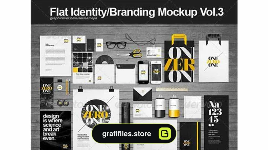 دانلود موکاپ ست اداری Flat Identity/ Branding Mockup