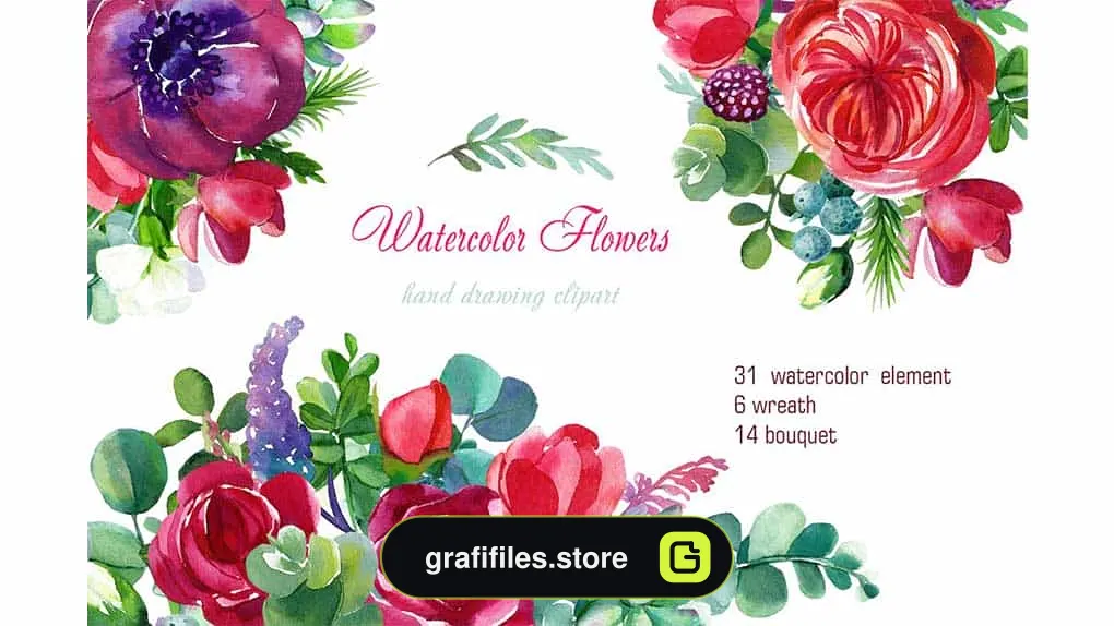 دانلود کلیپ آرت آبرنگی گل Flowers watercolor