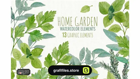 دانلود کلیپ آرت آبرنگی برگ سبز Home Garden