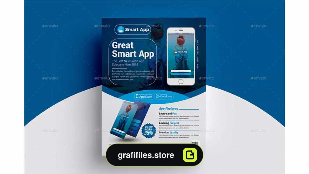 دانلود فایل لایه باز آگهی تبلیغاتی اپلیکیشن موبایل Mobile App Flyer Template