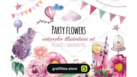 دانلود کلیپ آرت گل آبرنگی Party flowers