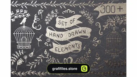 دانلود وکتور کارت عروسی با طرح مدادی Set of Hand drawn elements