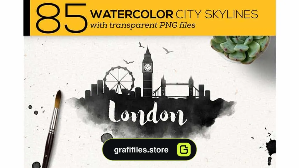 دانلود وکتور شهرهای مشهور جهان Watercolor City Skylines