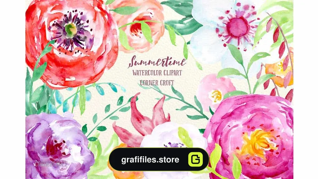دانلود کلیپ آرت آبرنگی گل Watercolor Clipart Summertime