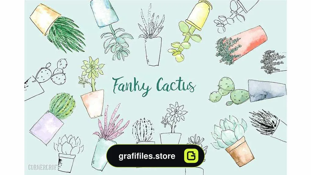 دانلود وکتور کاکتوس آبرنگی Watercolor Funky Cactus Vector