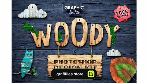 دانلود استایل آماده چوب مخصوص فتوشاپ WOODY Photoshop Design Kit