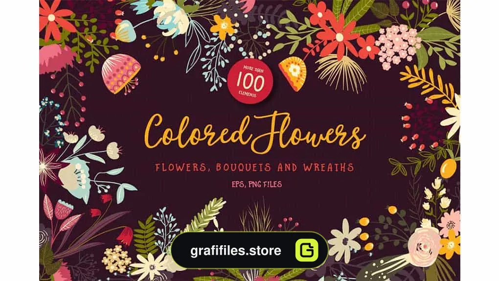 دانلود وکتور گل و بوته Colored Flowers