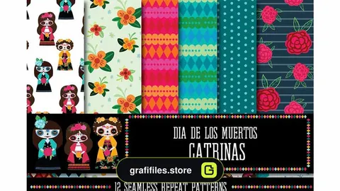 دانلود تکسچر پارچه Dia de los Muertos: Catrinas