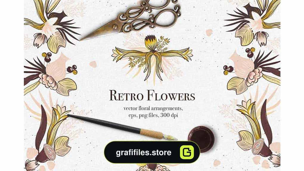 دانلود کلیپ آرت گل Retro Flowers