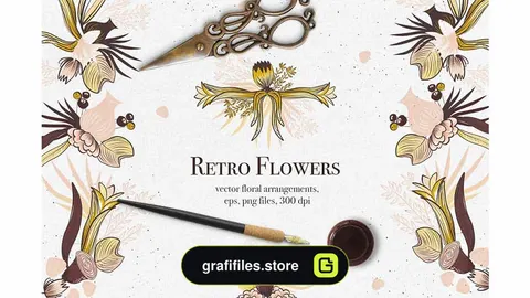 دانلود کلیپ آرت گل Retro Flowers