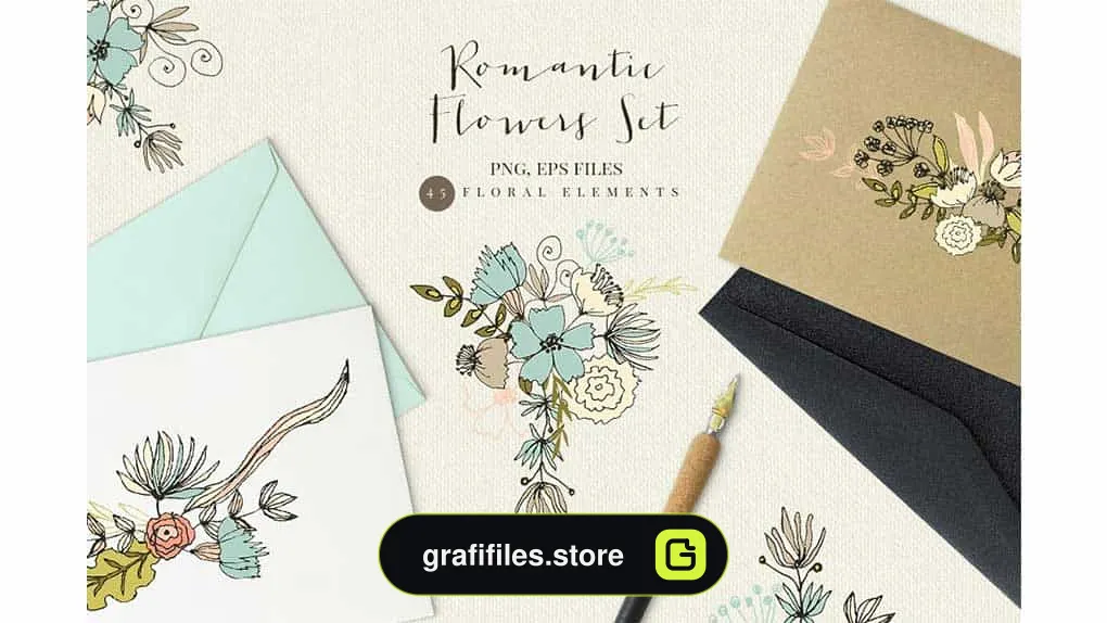 کلیپ آرت گل Romantic Flowers Set