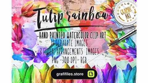 دانلود کلیپ آرت آبرنگی گل Watercolor clipart Tulip wreath