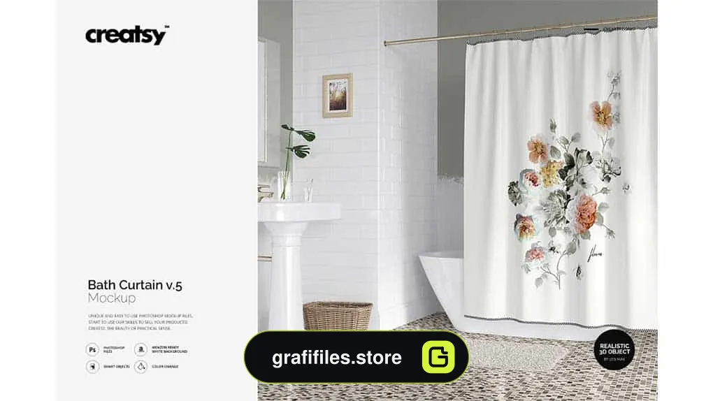 موکاپ پرده حمام Bath Curtain Mockup v.5