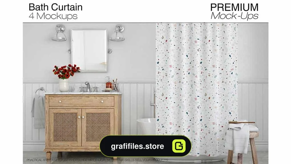 موکاپ پرده حمام Bath Curtain Mockup Pack 2