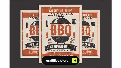 فایل لایه باز تراکت BBQ Party Flyer